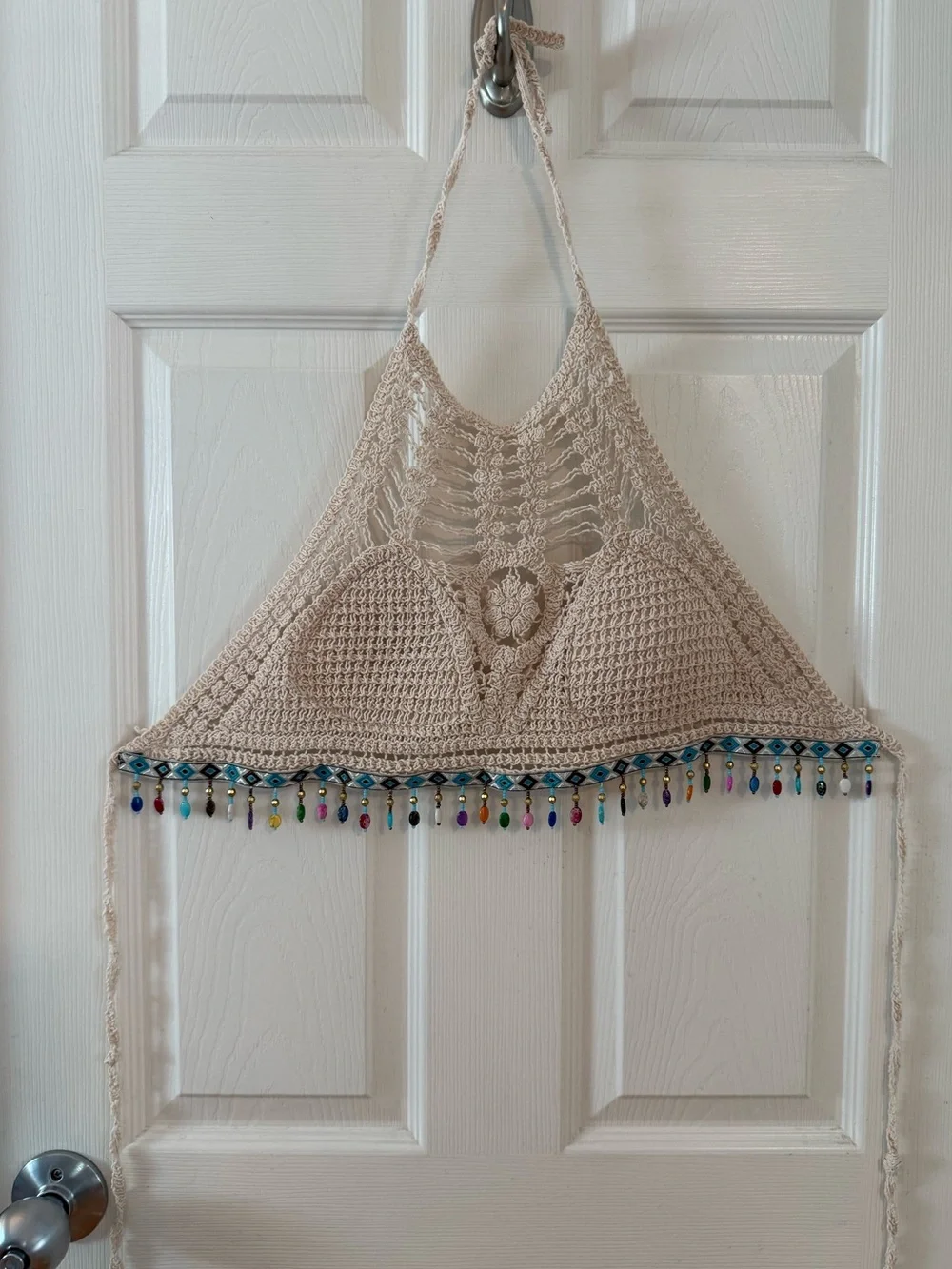 Coachella Evil Eye Beaded Crochet Halter Top Medium - Picture 1 of 7